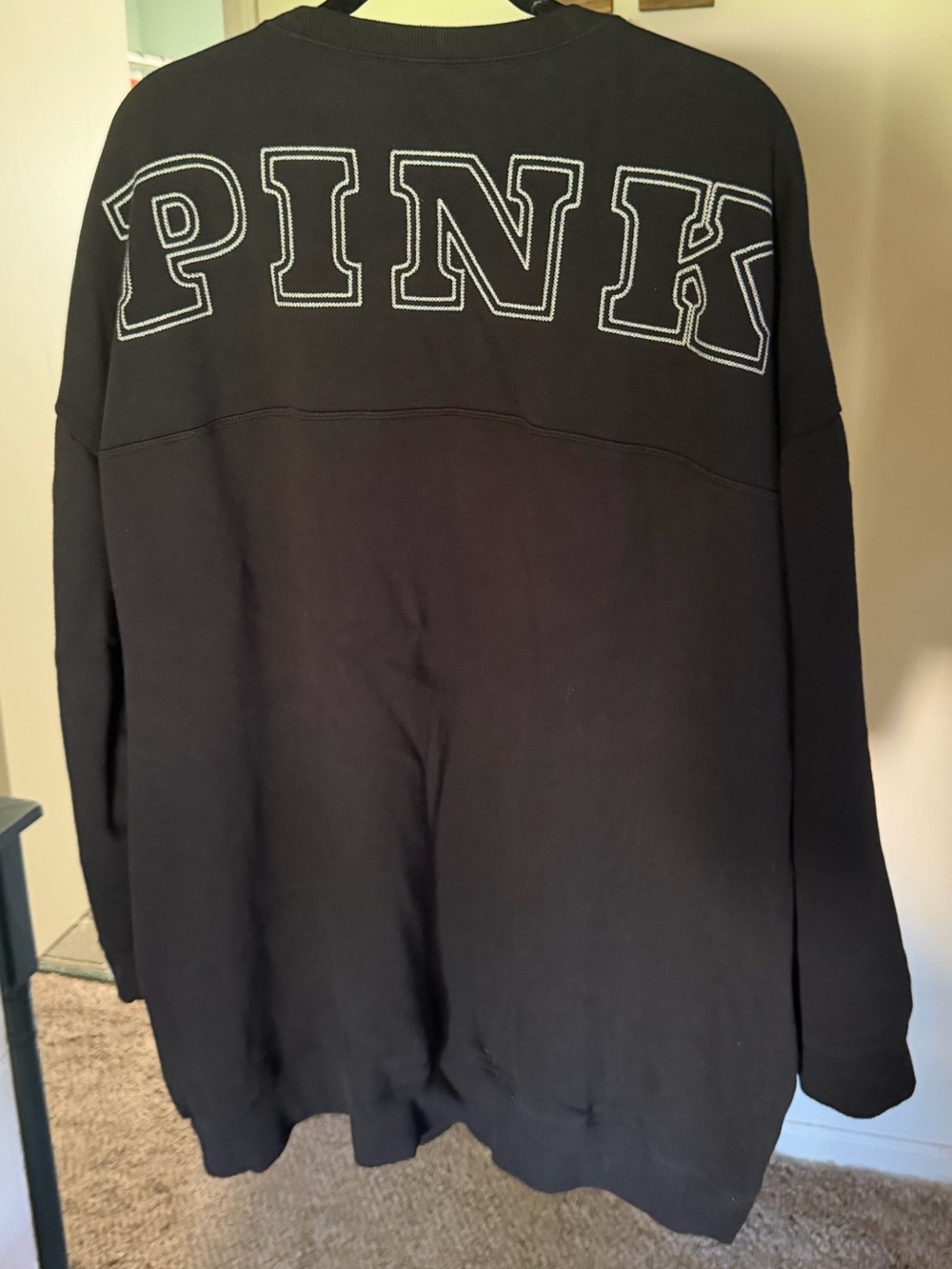 PINK Victoria's Secret Black Crewneck Sweatshirt with White PINK Stitching